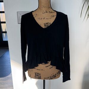 Black V-Neck Ruffle Hem Top